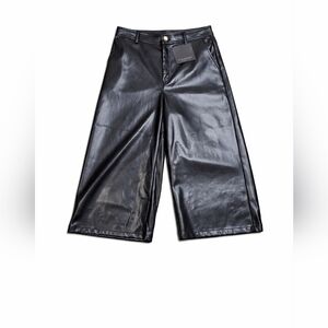 NWT - Marc New York Andrew Marc Black Faux Leather Wide-Leg Cropped Pants Size 6